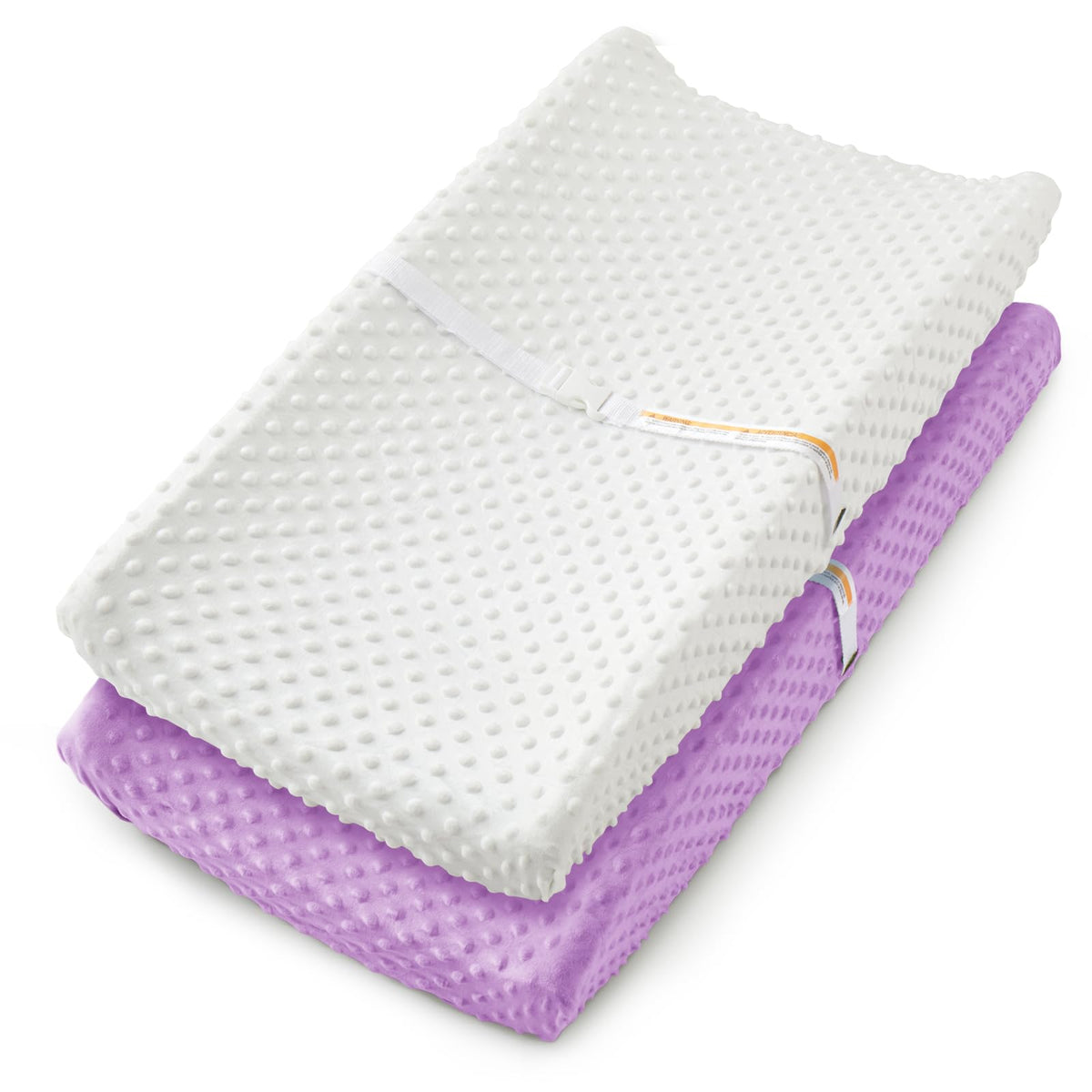 Homiest changing pad cover white-pink closeup highlighting ultra-soft Minky Dot fabric for gentle diaper changes