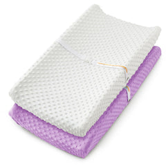 Homiest changing pad cover white-pink closeup highlighting ultra-soft Minky Dot fabric for gentle diaper changes