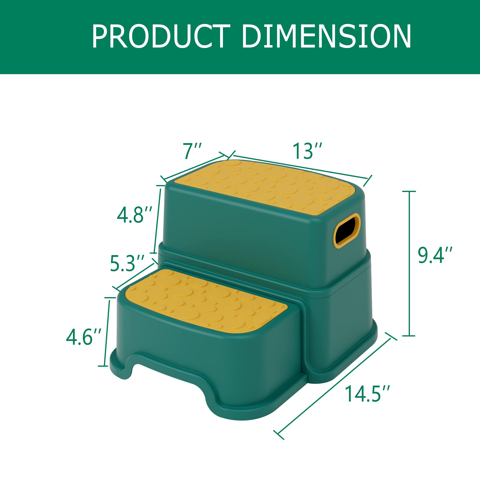 HOMKO gift-ready 2-step stool in bright green and white for families.