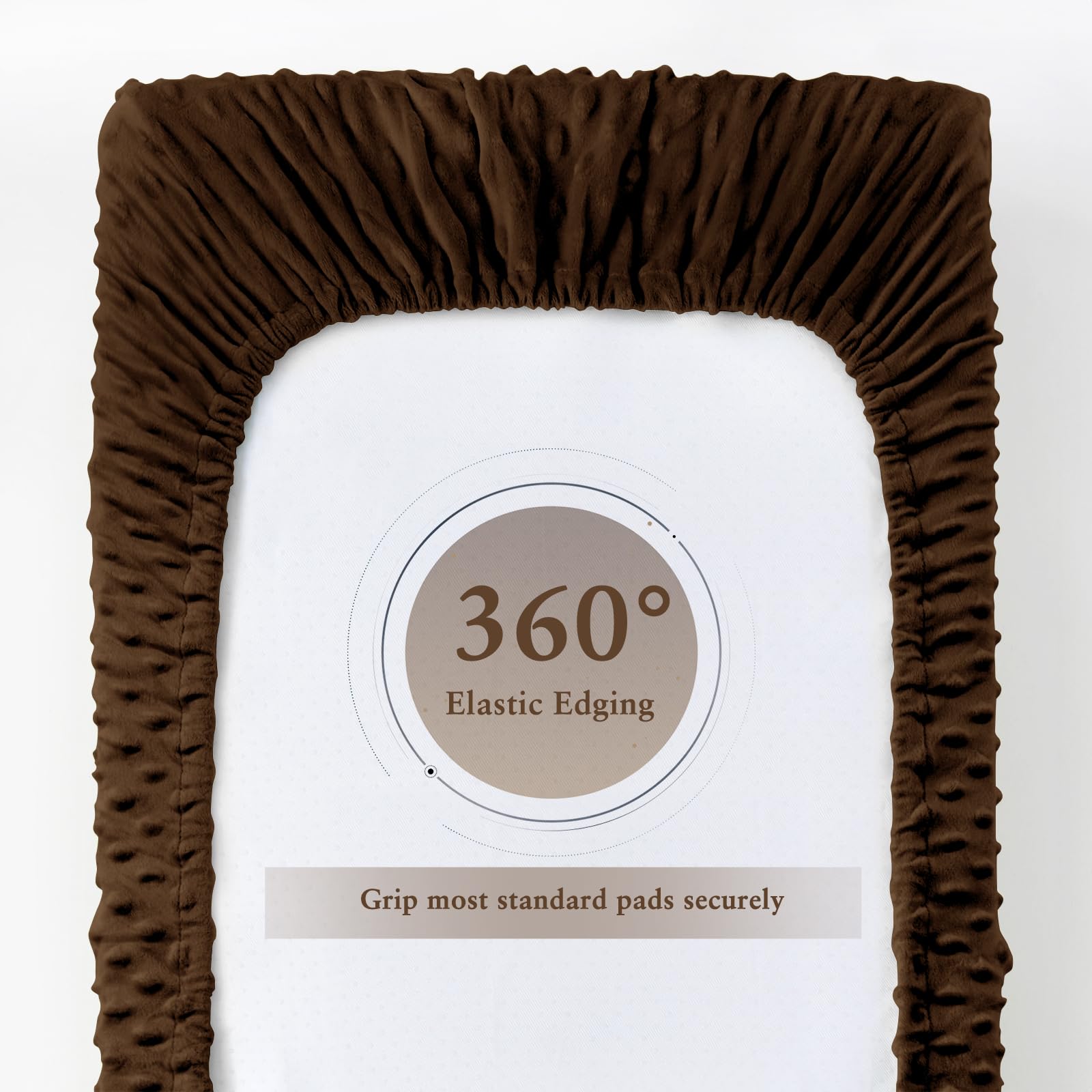 Homiest white-light-blue changing pad cover in plush Minky Dot.