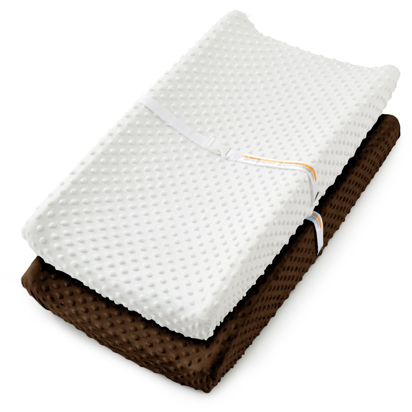 Homiest white-pink changing pad cover with cloud-soft Minky Dot for gentle changes.