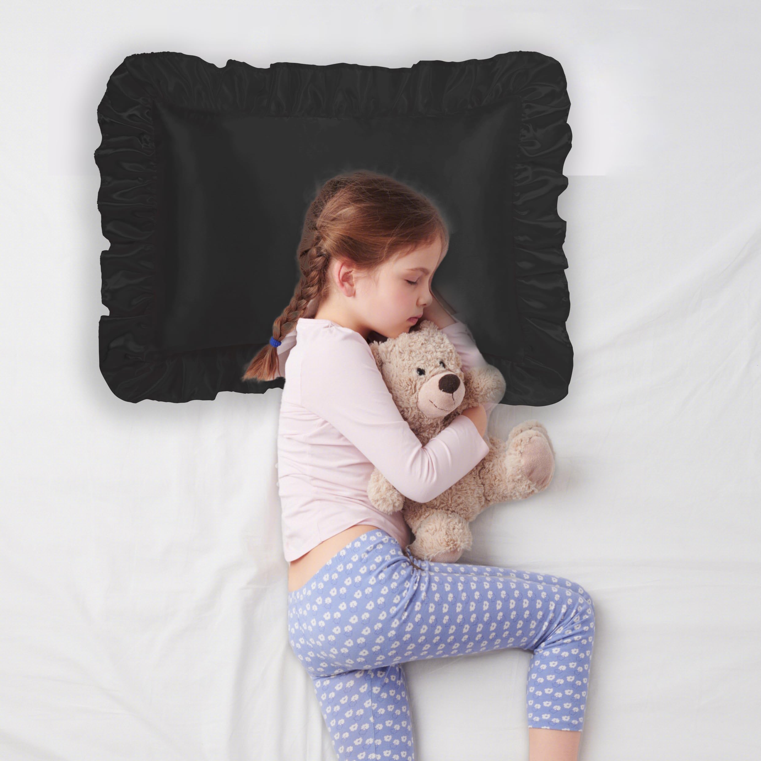 HommxJF satin pillow case with 3-inch ruffle edge for a playful look
