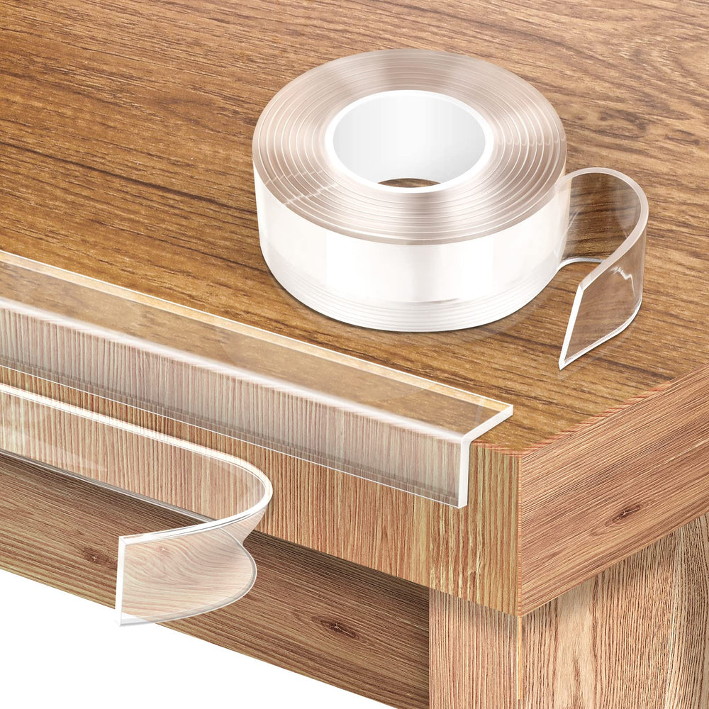 HOMREALM clear corner protector on a wooden table edge protects against bumps.