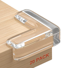 HOMREALM clear silicone corner guards applied to a wooden table edge for safer play