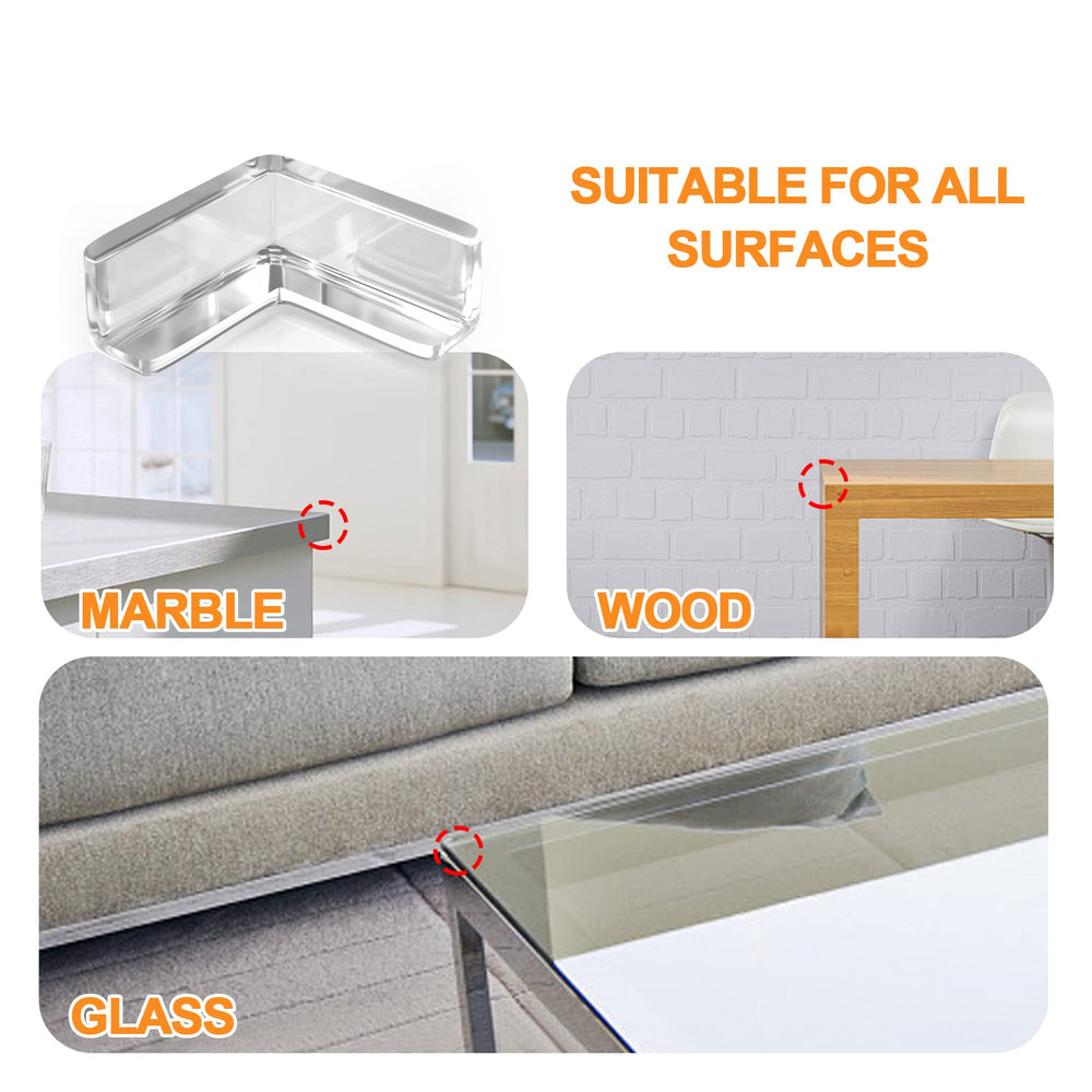 HOMREALM corner guards installed on wood furniture showing discreet protection