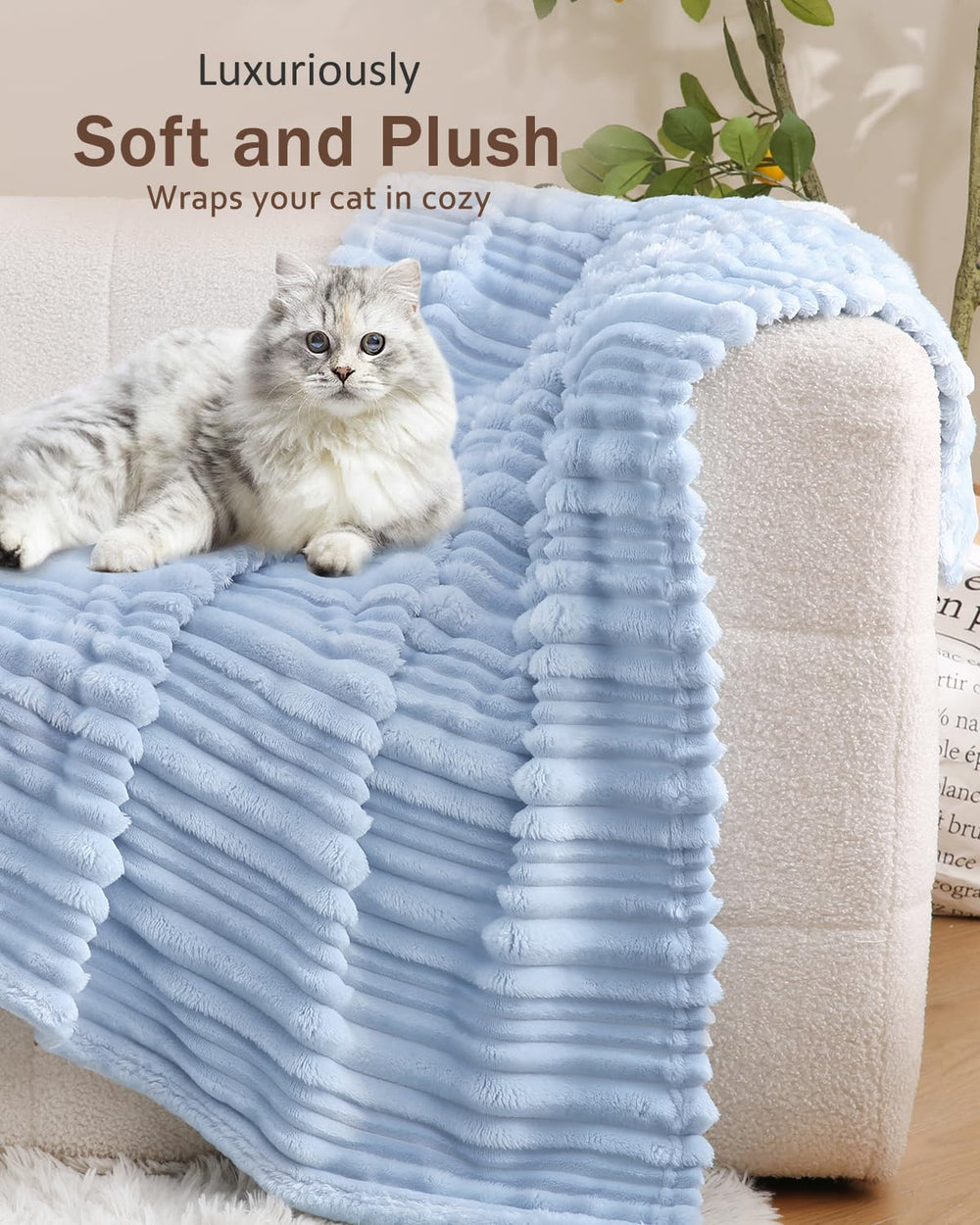 HOMRITAR blue nursery blanket complements neutral decor.