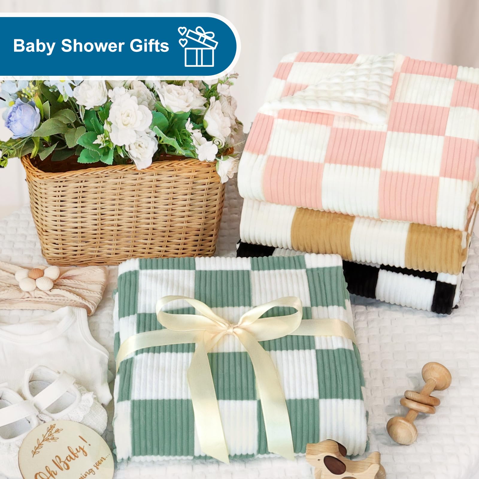 HOMRITAR gift ready checkered blanket suitable for baby showers