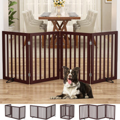 Homykic bamboo dog gate in expanded four-panel layout for wide doorways.