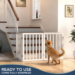 Homykic bamboo dog gate includes EVA foam support feet for quiet, stable placement