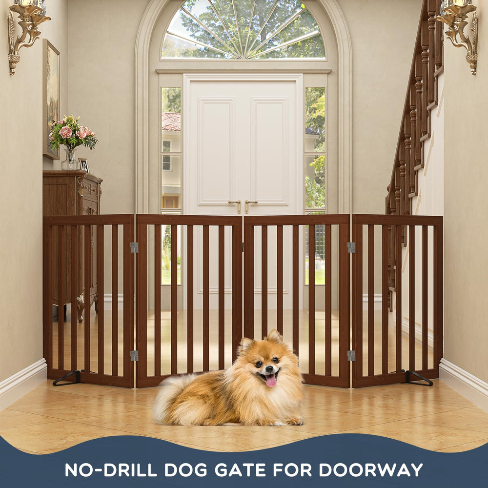 Homykic walnut bamboo gate showing durable, stylish pet barrier