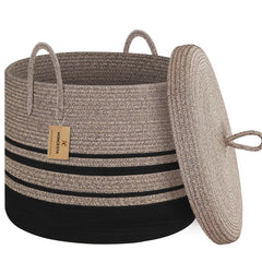 HONCESTA blanket basket with lid for tidy blanket storage.