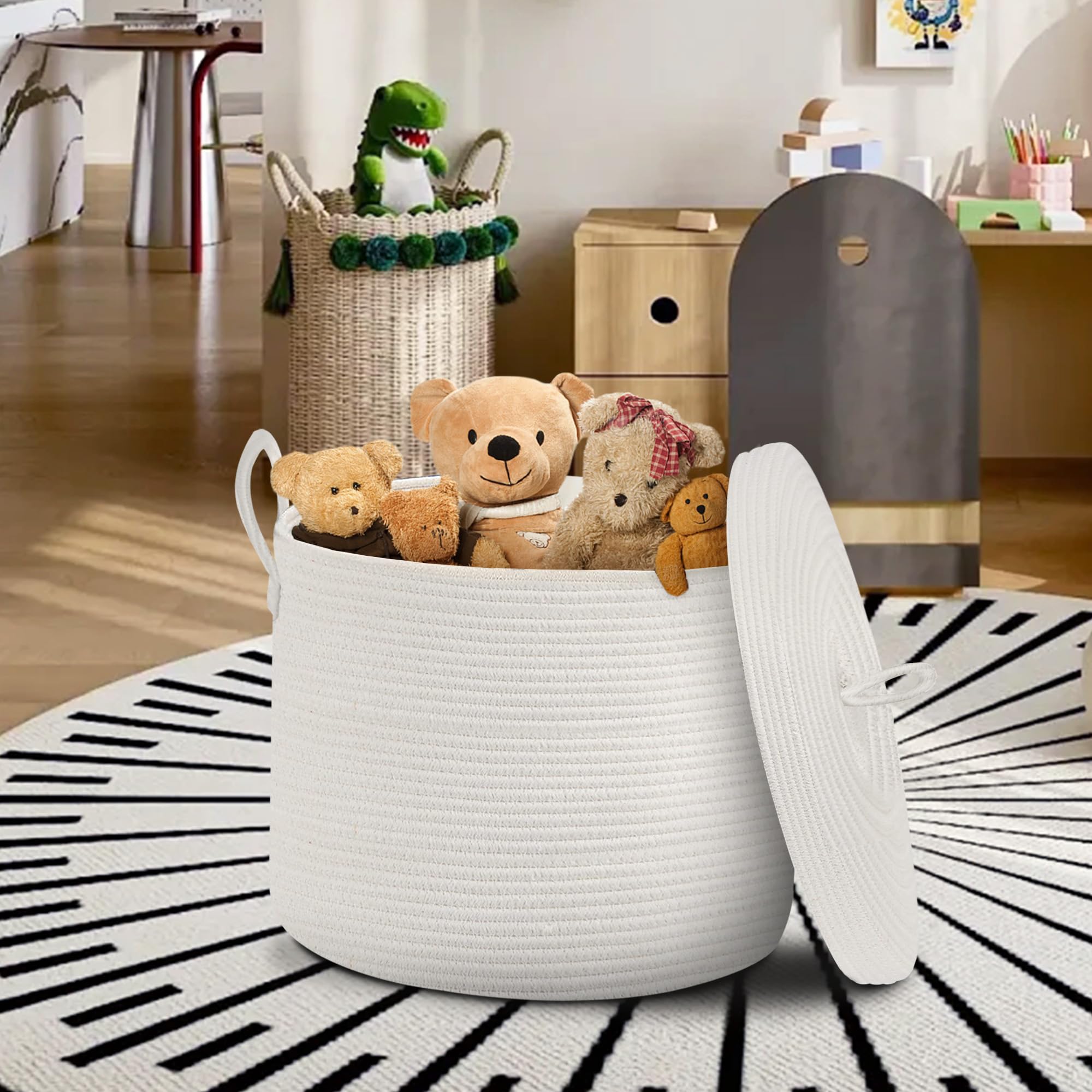 HONCESTA blanket storage basket white placed in living room
