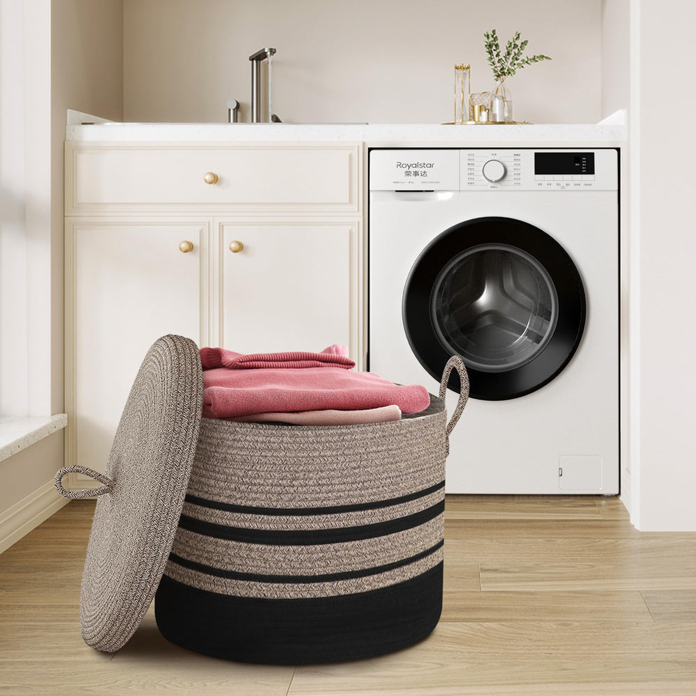 HONCESTA neutral decorative basket in living room enhances cozy decor.