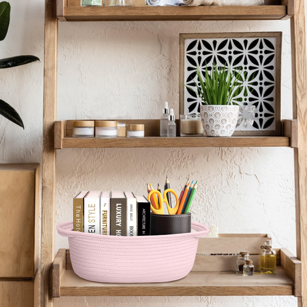 HONCESTA pet toy bin pink made of soft cotton rope for safe toy storage