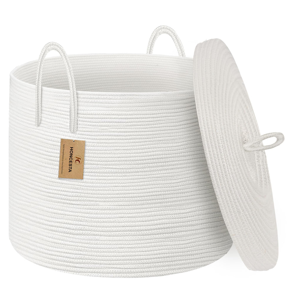 HONCESTA round basket with lid showing organized storage and lid cover