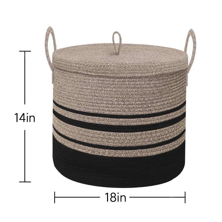 HONCESTA round storage basket with lid and handles for toy organization.
