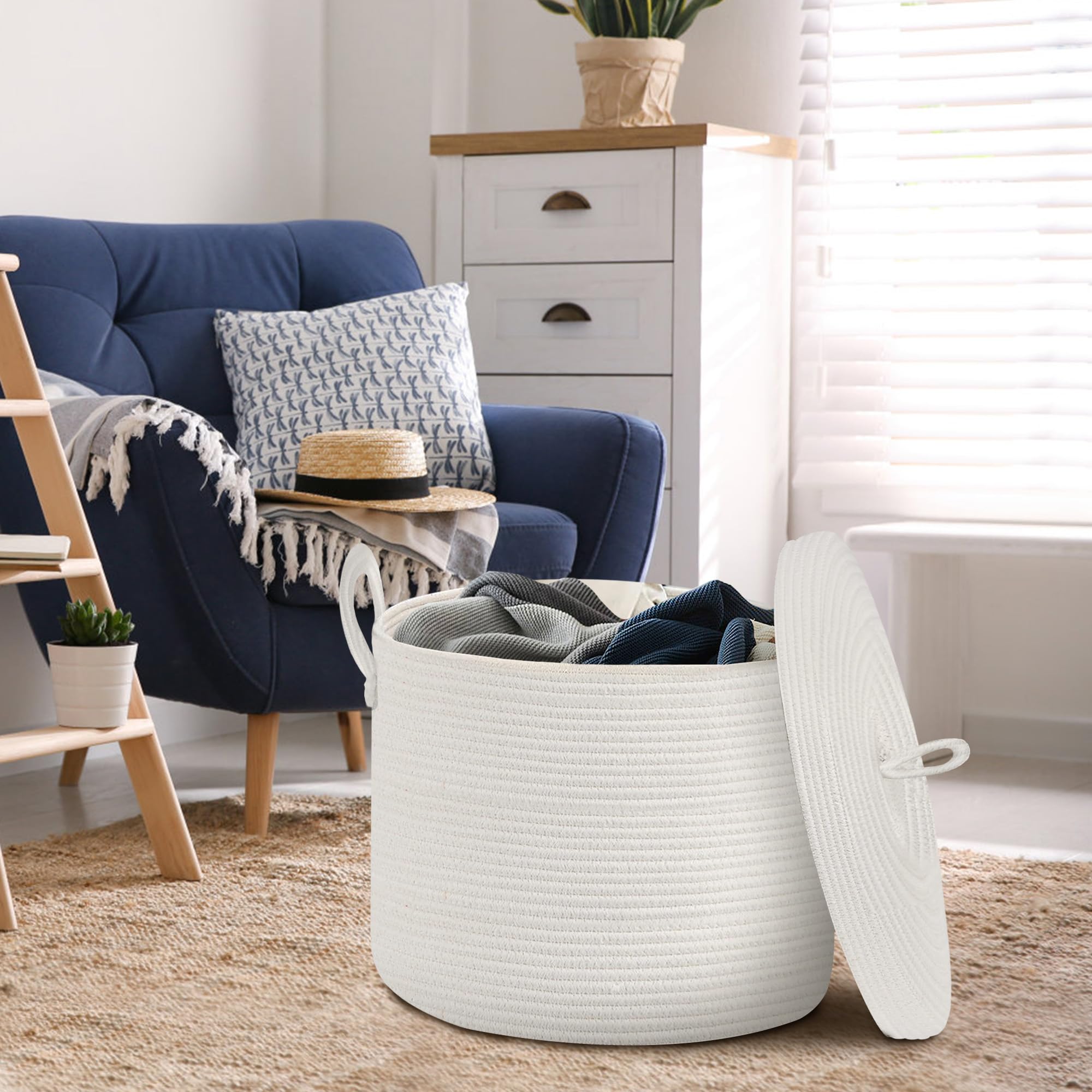 HONCESTA towel storage basket white in bathroom or laundry