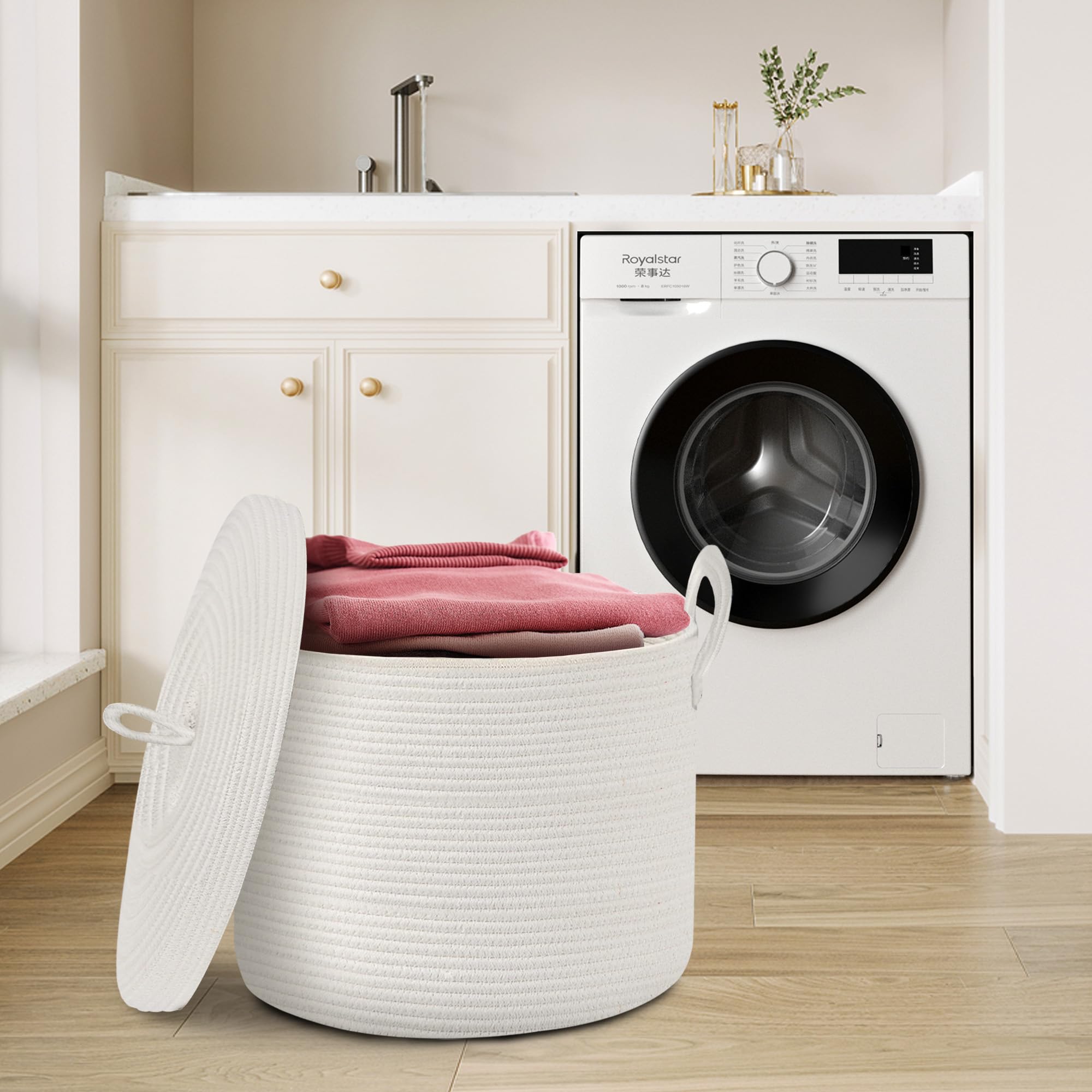 HONCESTA toy storage bin white filled with plush toys