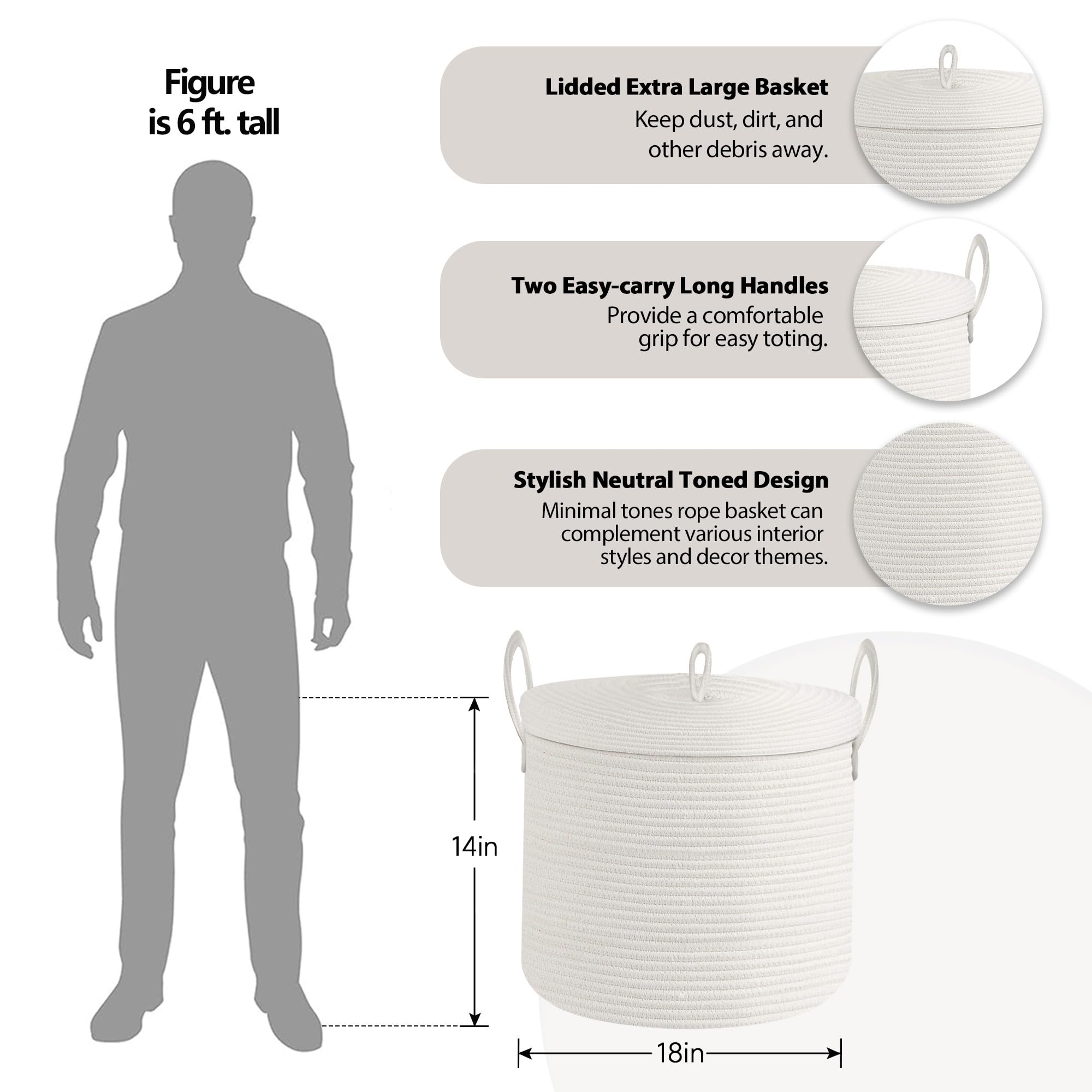 HONCESTA woven cotton rope storage bin in bright white