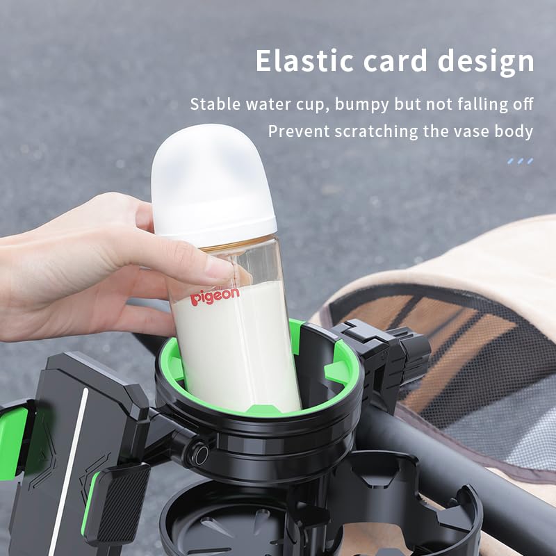 HoneTeek stroller cup holder clip securely holds bottles on the go.