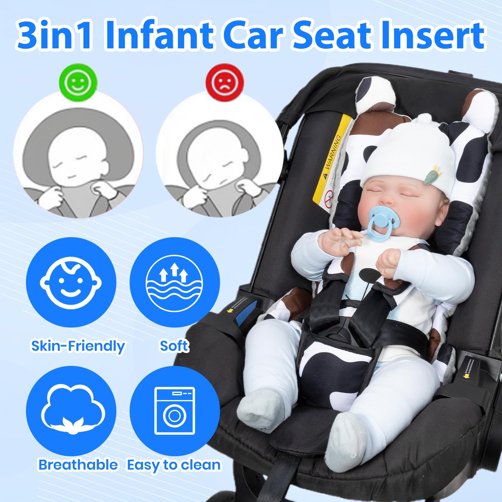 Honeau 3D head-body-support cushions baby’s head and posture.