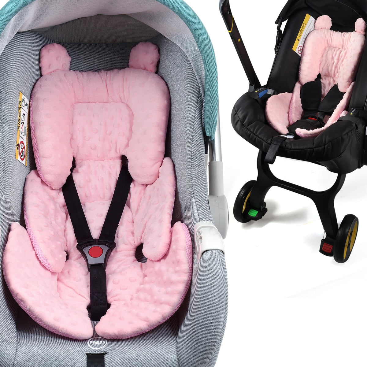 Honeau 3in1 reversible head body support pink provides comfortable newborn support in car seats.