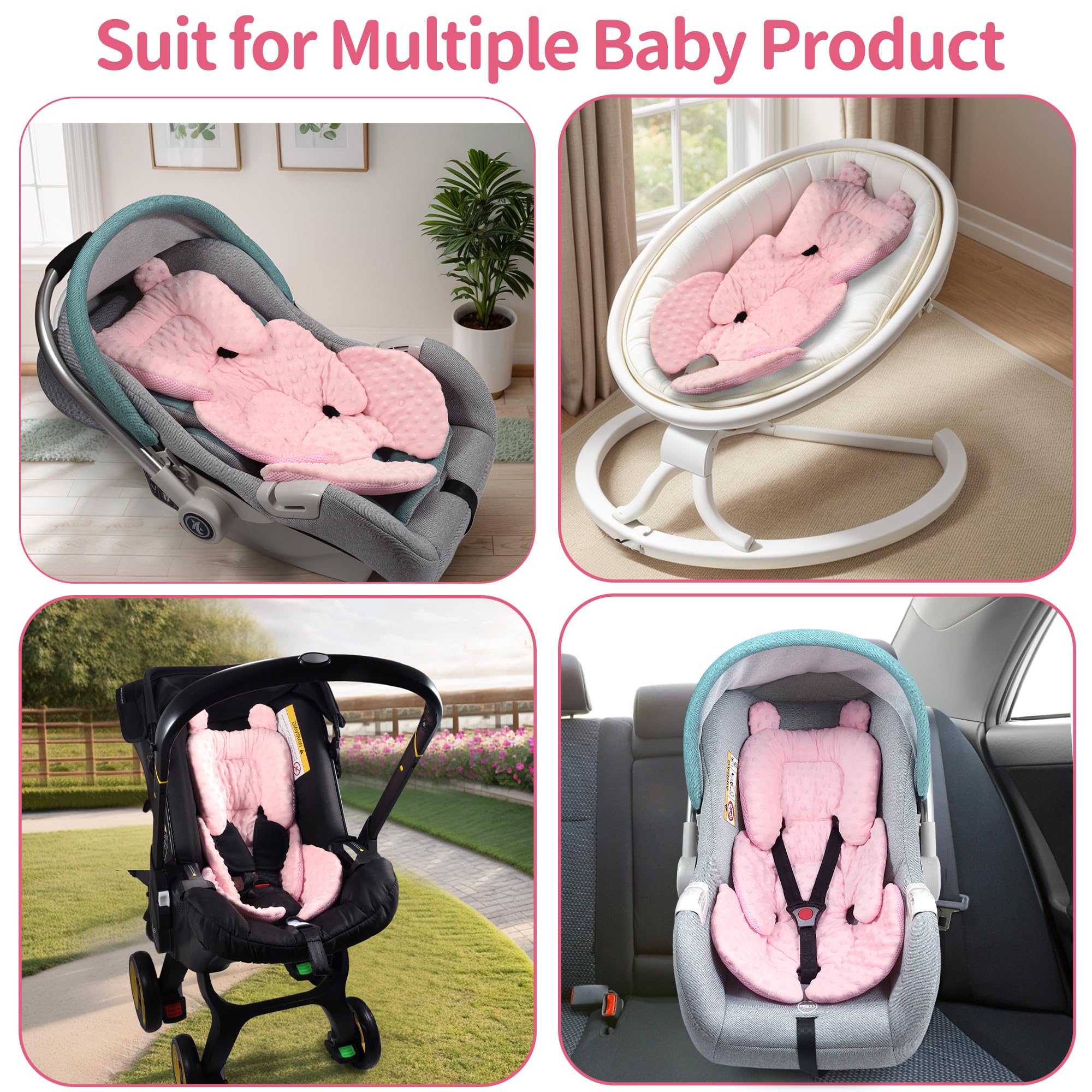 Honeau stroller car seat insert pink keeps baby comfortable anywhere.