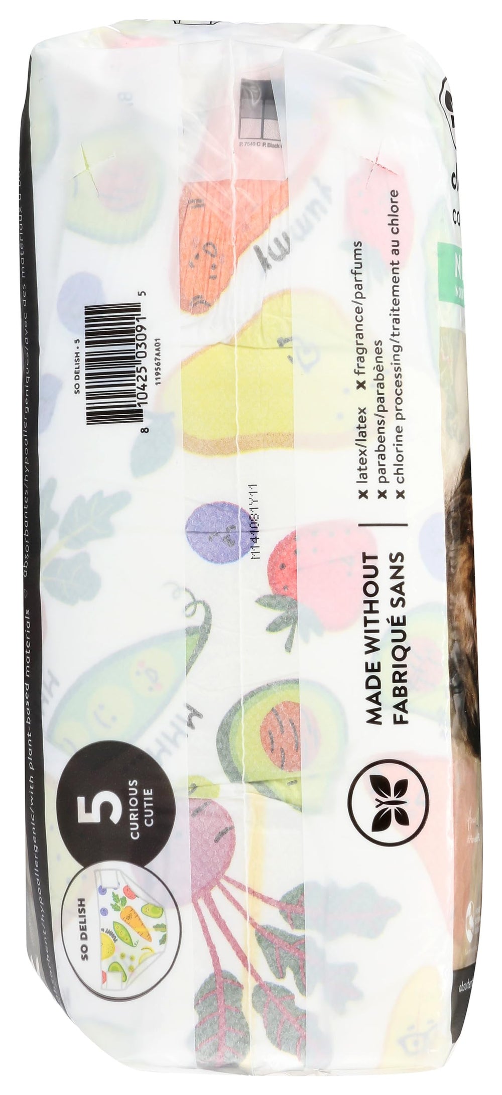 The Honest Company pandas diapers size 5 panda-prints design on diaper for kid-friendly appeal.
