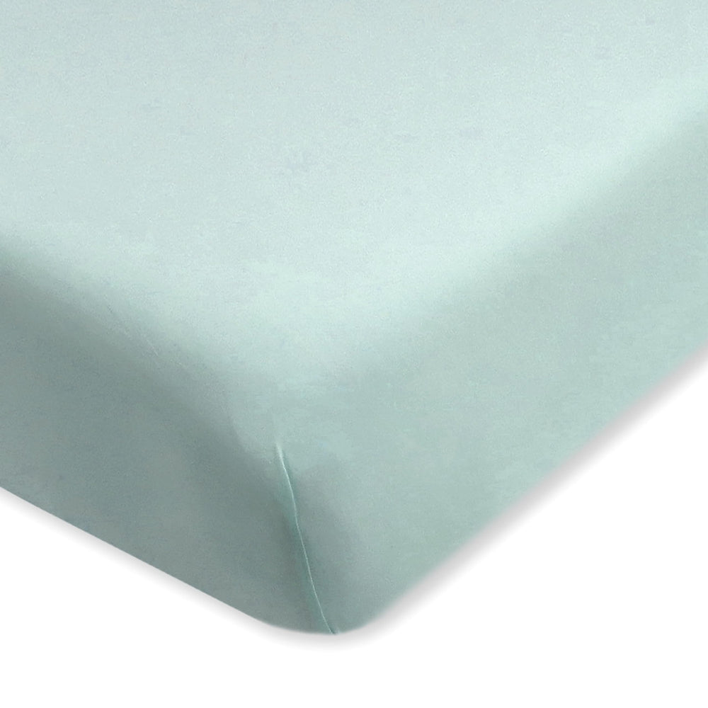 HonestBaby sage crib sheet flatlay shows soft, breathable organic cotton for comfortable naps.