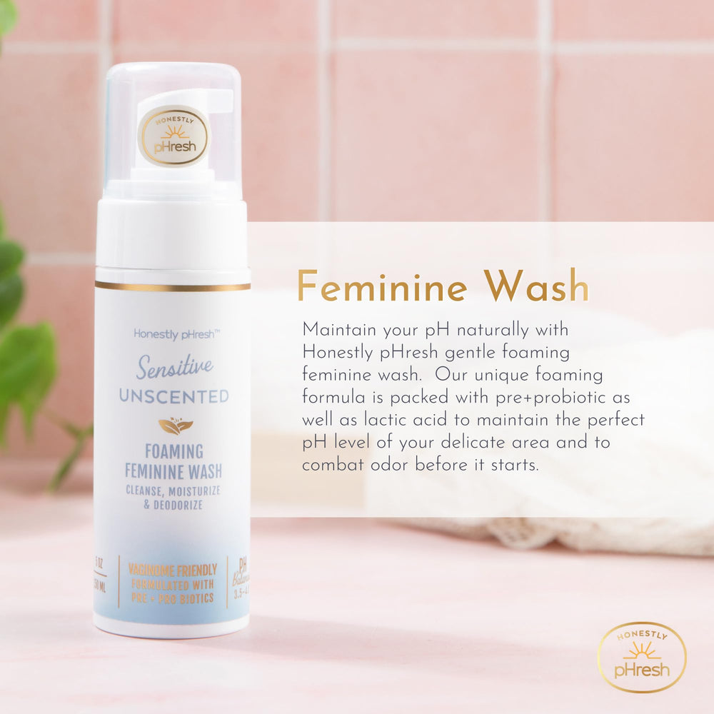 Foaming wash pump dispenses a creamy lather for sensitive skin.