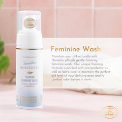 Foaming wash pump dispenses a creamy lather for sensitive skin.