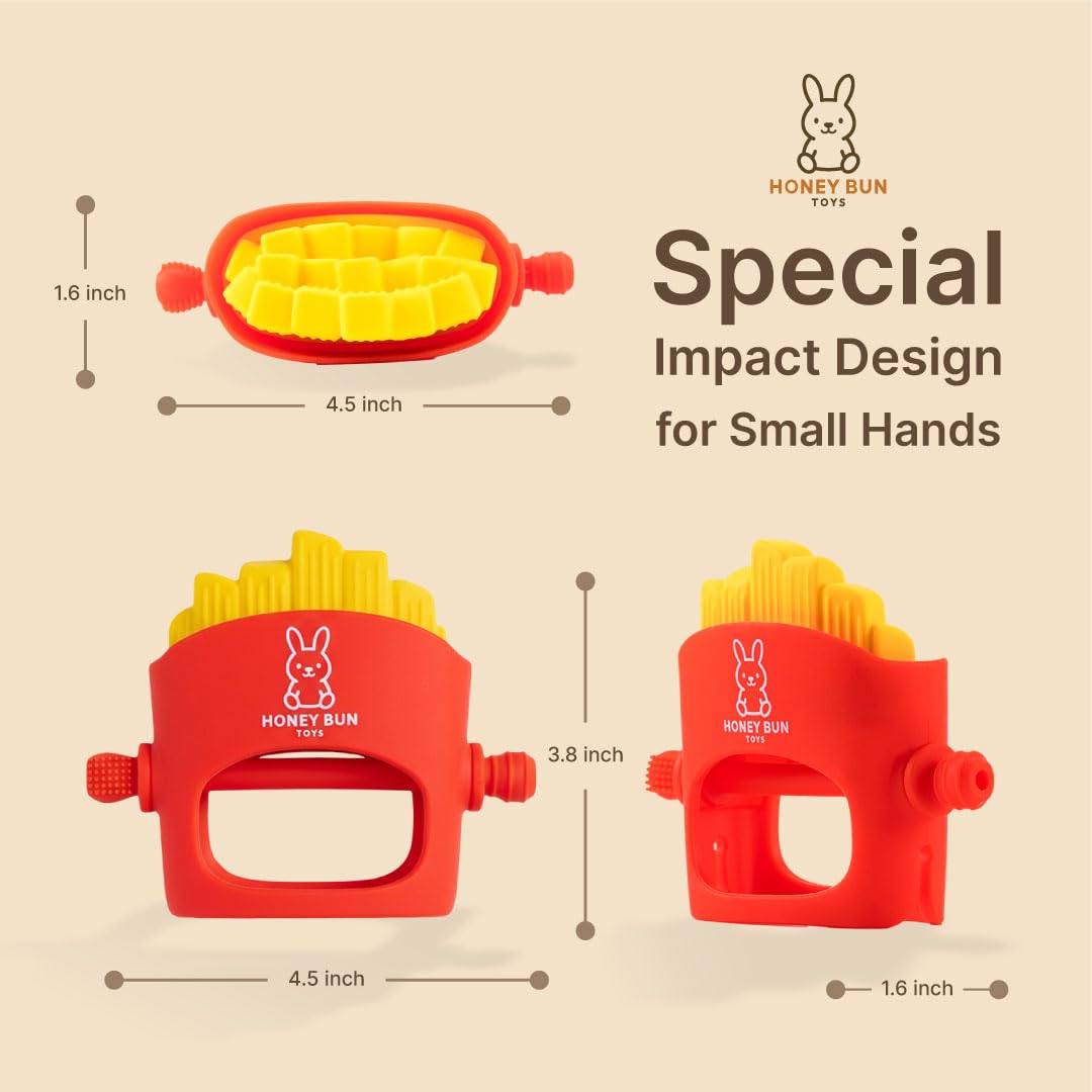 NomNom Fries teether is dishwasher-safe for quick cleaning