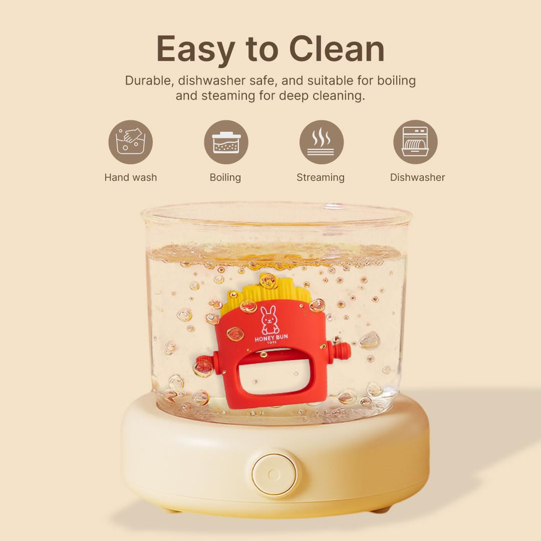 NomNom Fries teether mitten-design highlights anti-drop feature for confident use