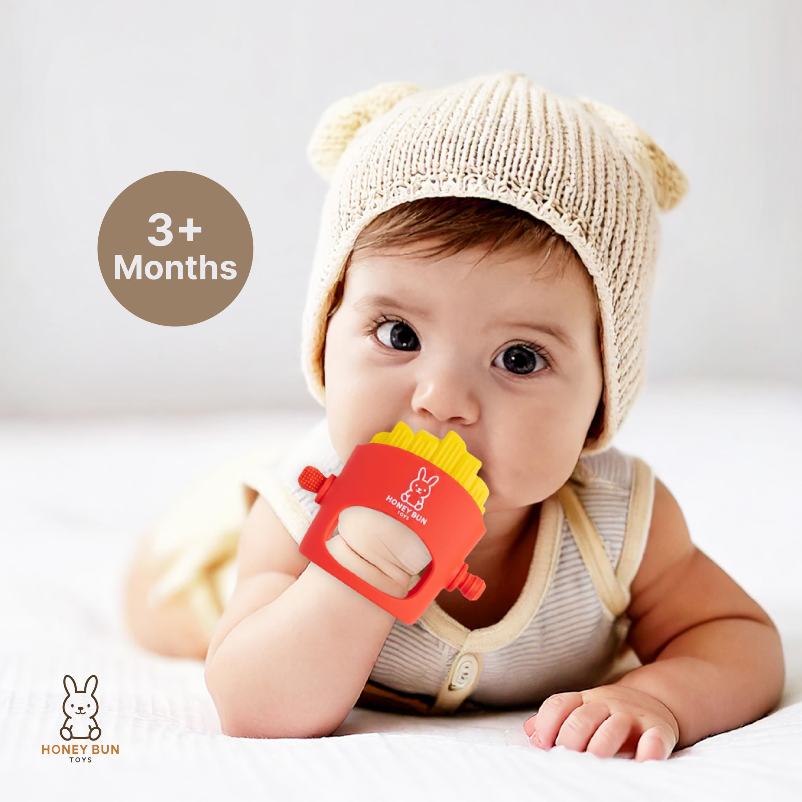 NomNom Fries teether features soft textures for safe teething exploration
