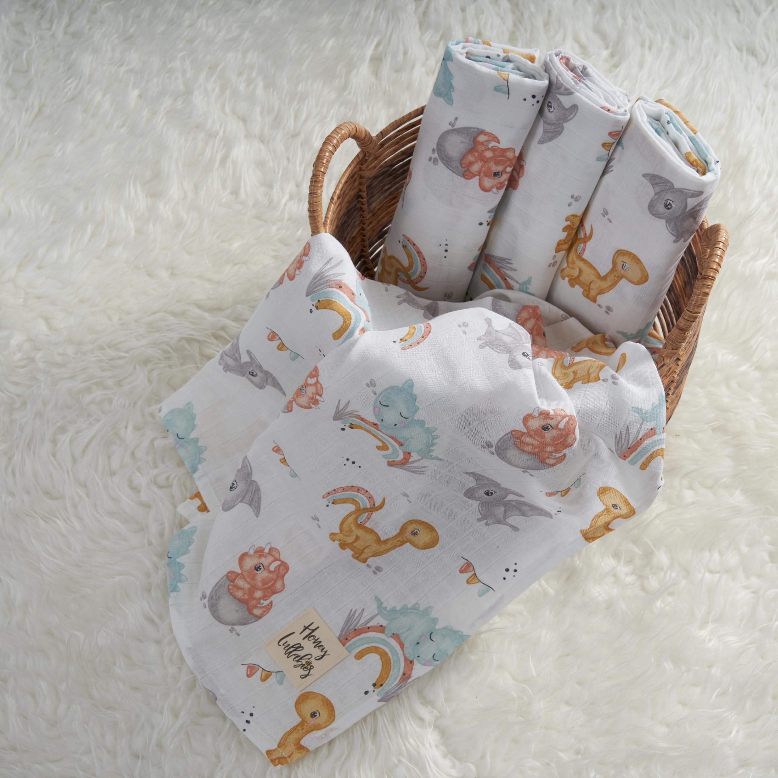 Honey Lullabies blanket measures 38 by 34 inches for crib or stroller.