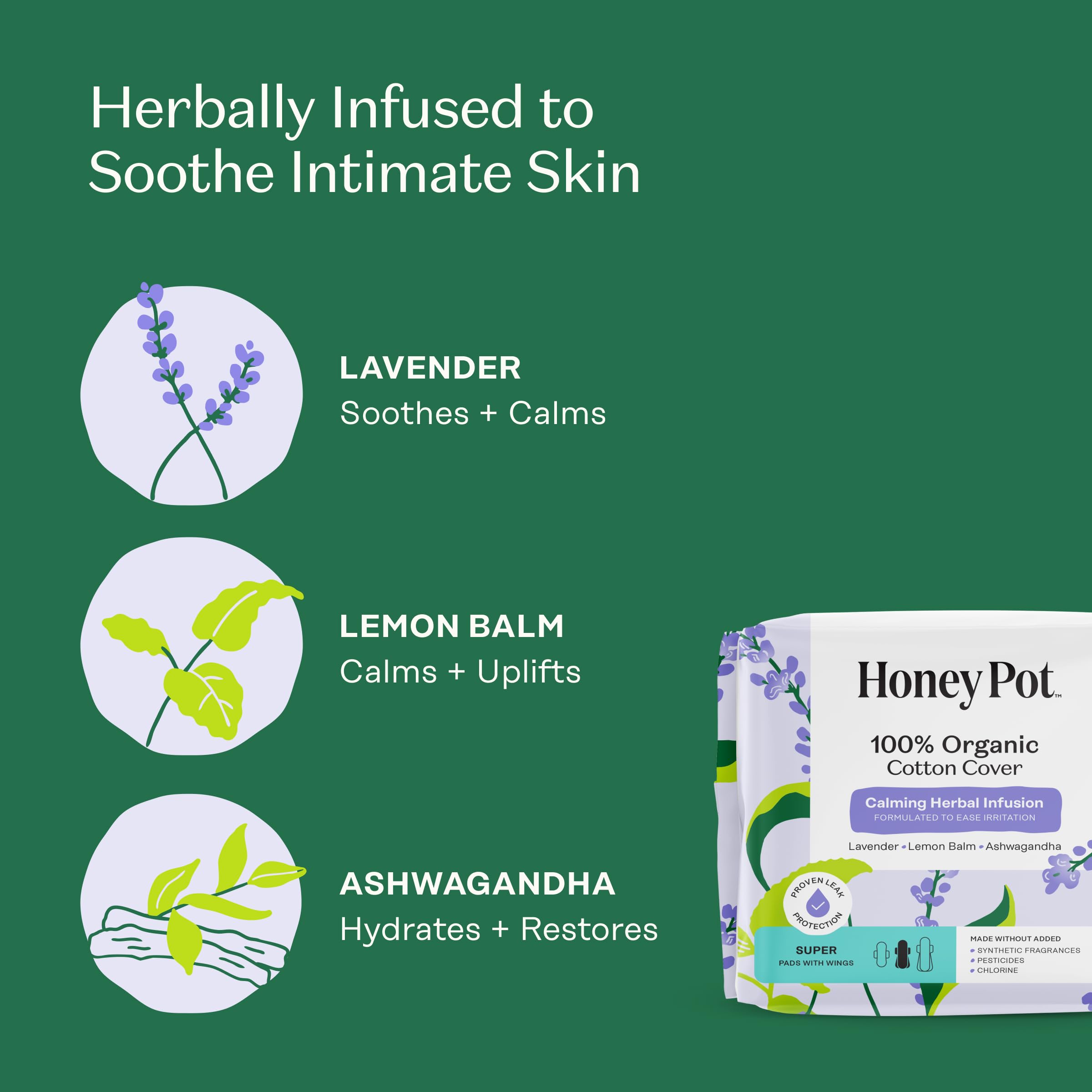 The Honey Pot calming herbal infusion top sheet delivers gentle comfort against sensitive skin.