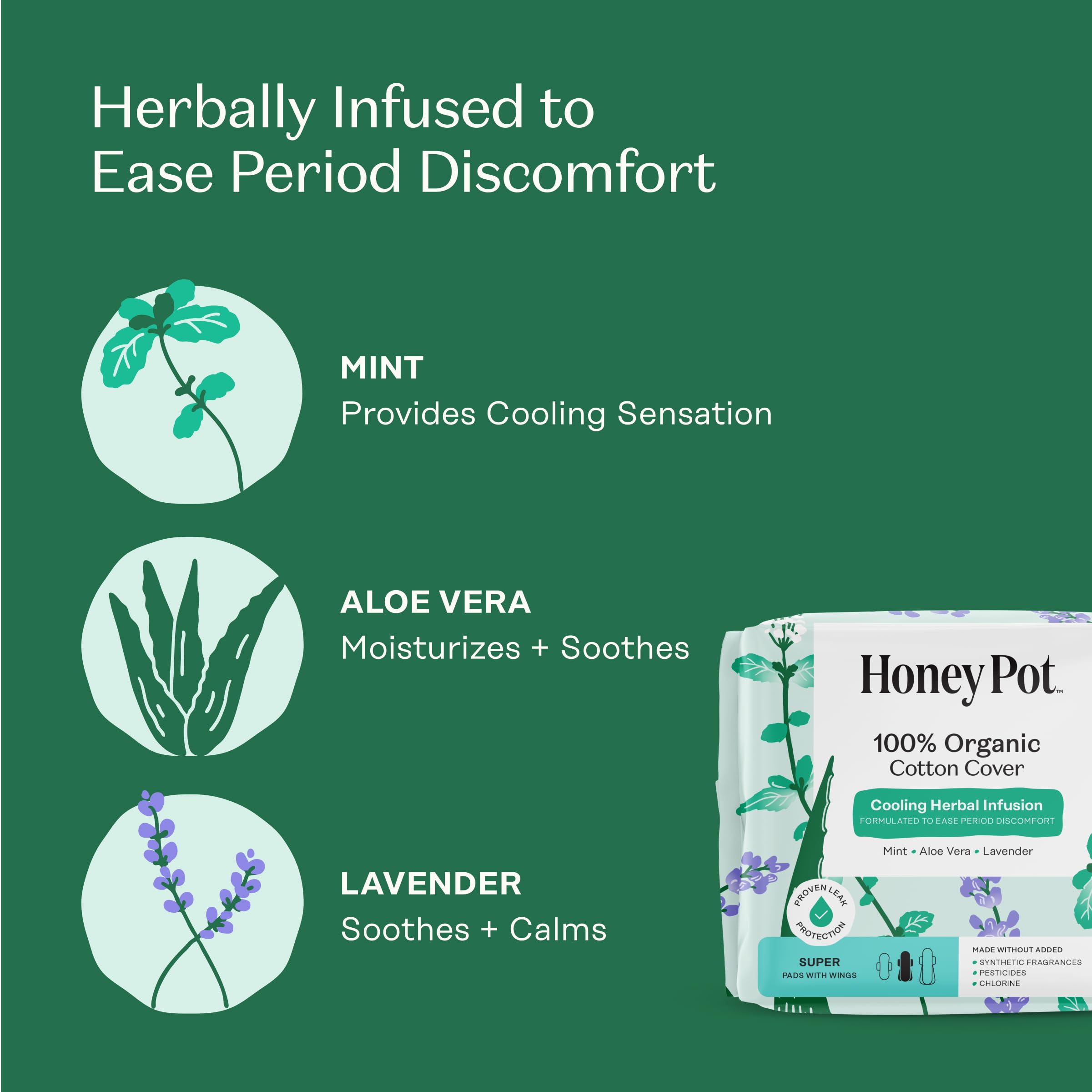 The Honey Pot Organic Cotton cover pad emphasizes softness and skin-friendly comfort.