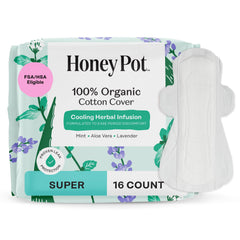 The Honey Pot Herbal Super Pad with wings in packaging for secure protection.