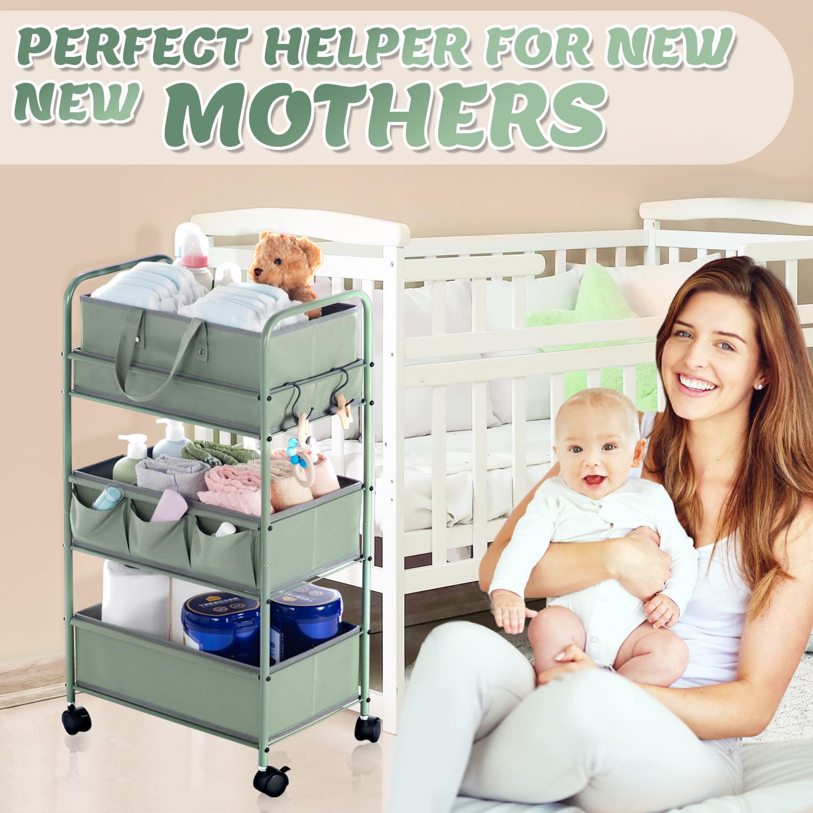 Honeydak 2in1 diaper caddy side pockets for small items