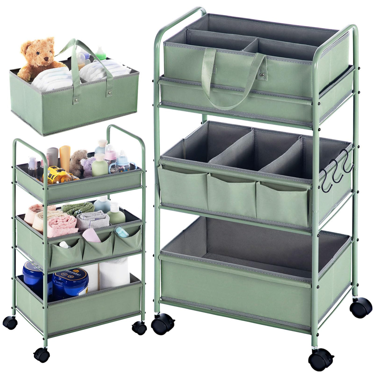 Honeydak 2in1 diaper caddy top basket view for grab-and-go nursery essentials
