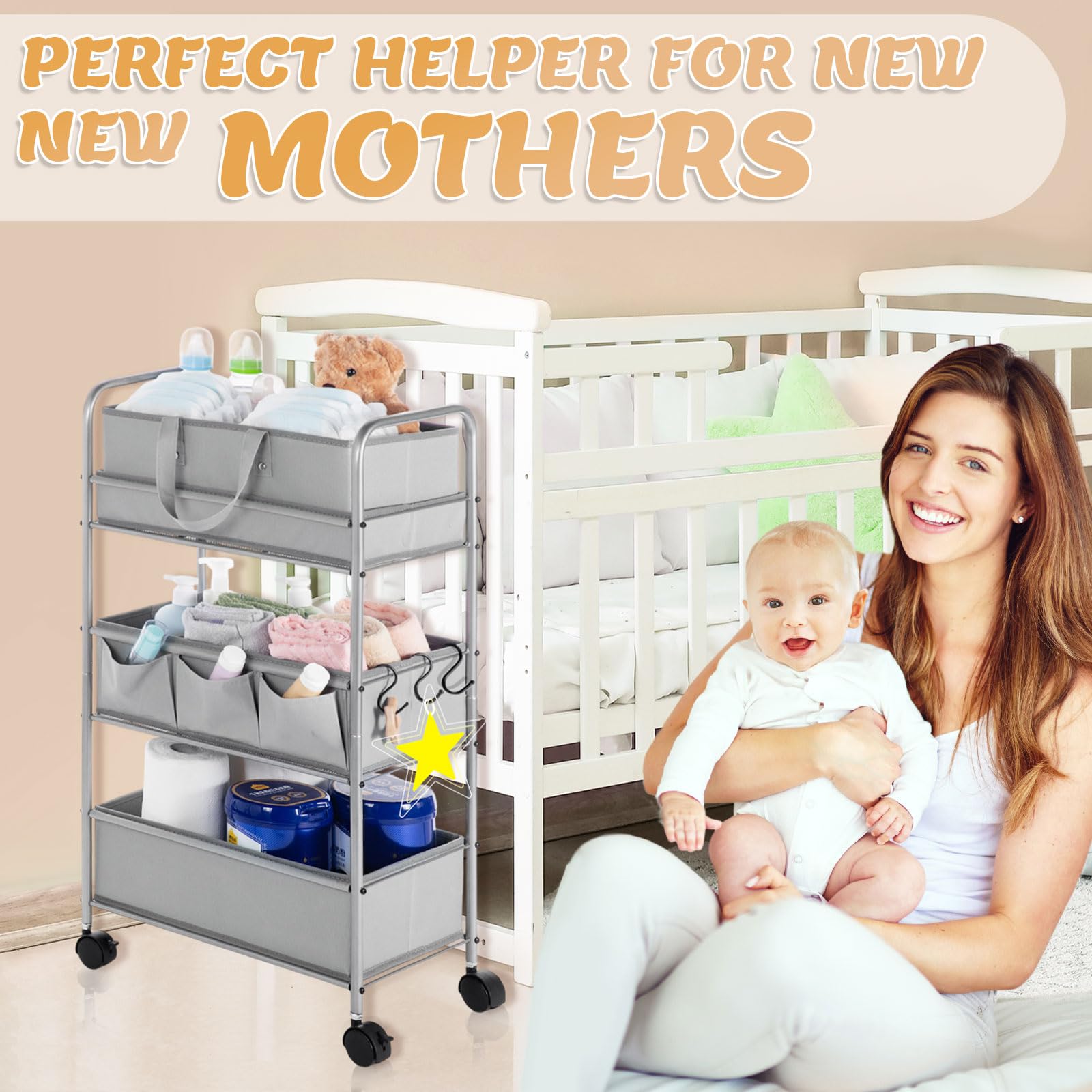 Honeydak bedside caddy with metal frame in gray finish