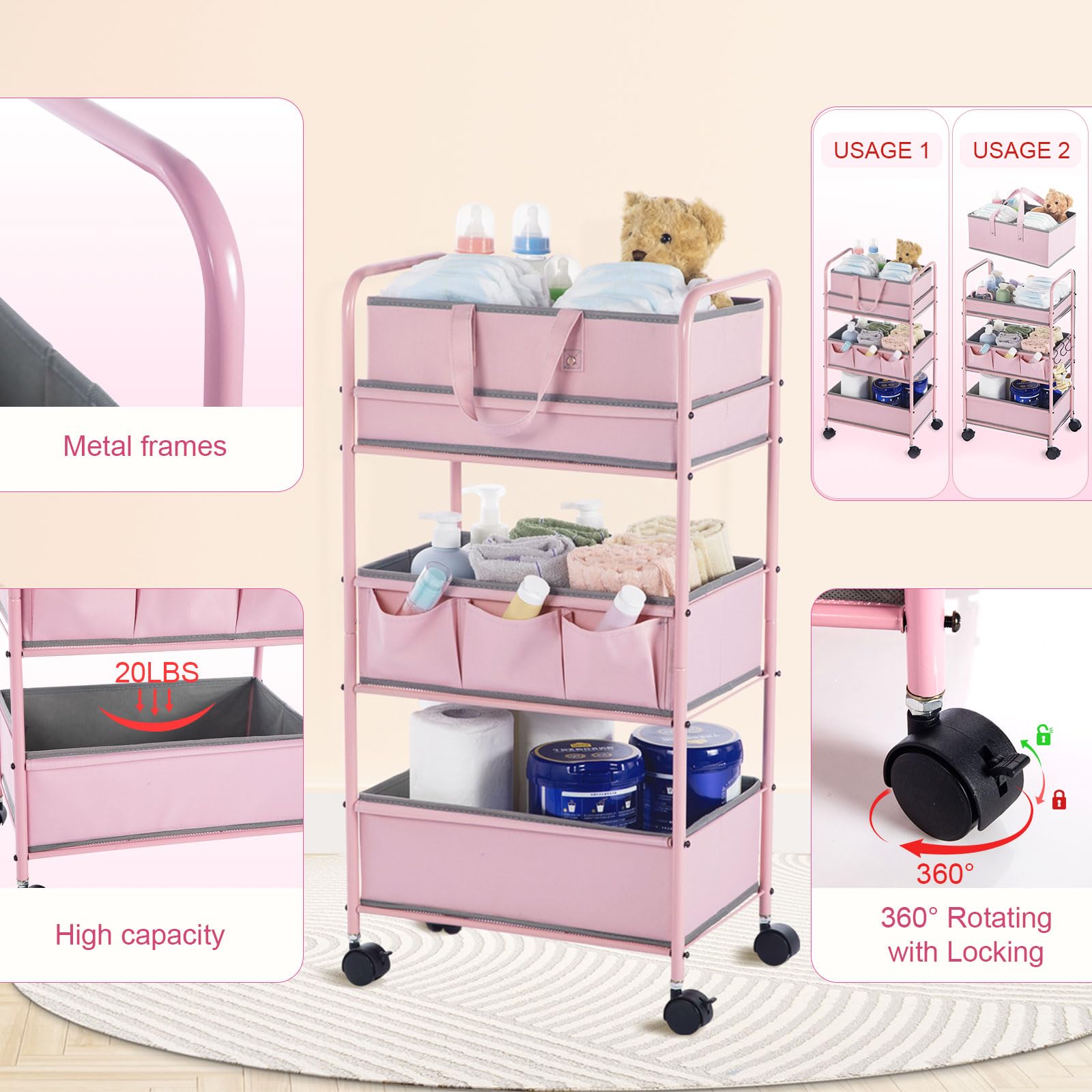 Honeydak caddy includes removable dividers for bottles and formula.