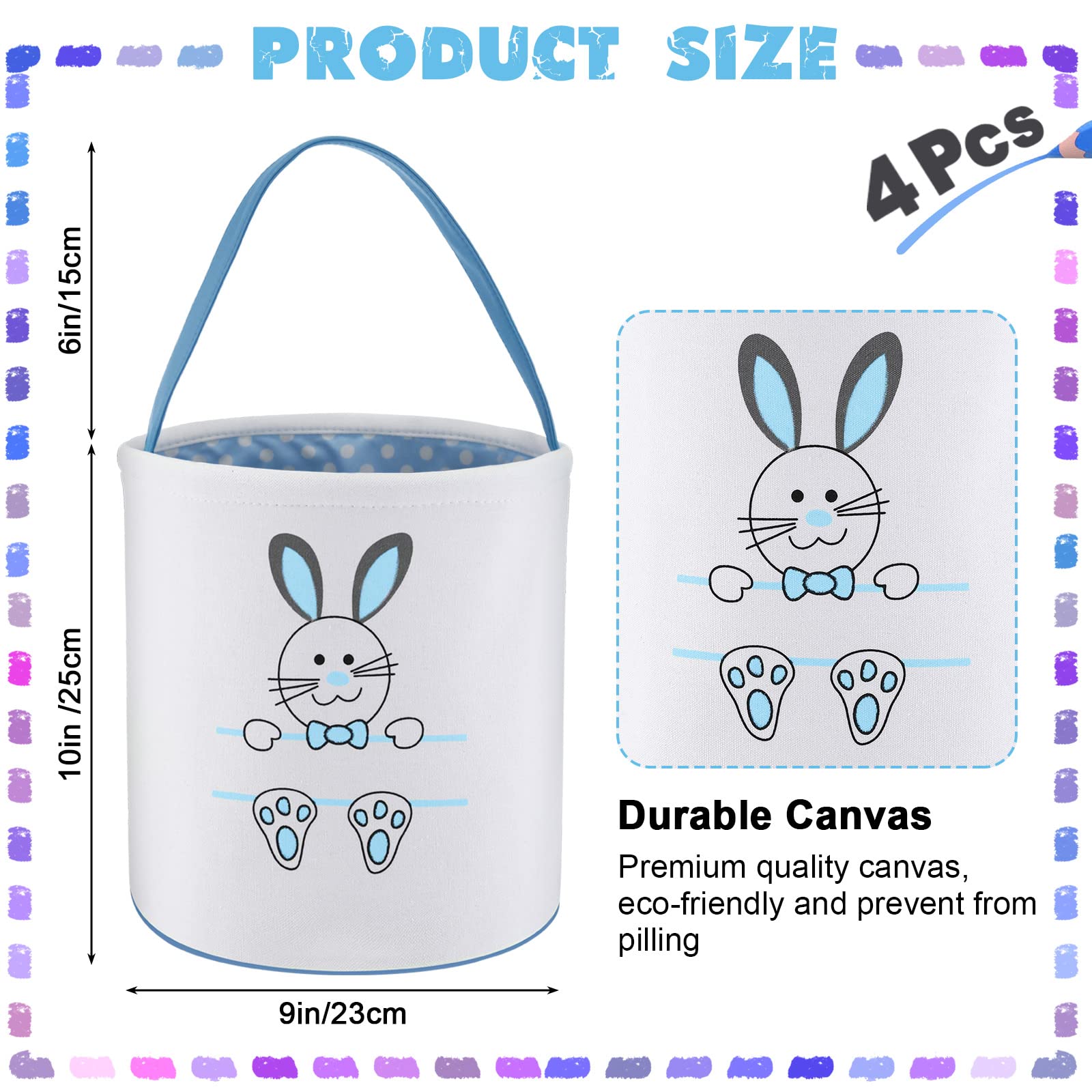Honeydak Easter bunny basket pink side view, soft canvas for kid-friendly carry