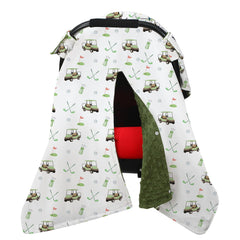Honeydak golf car seat cover front view showing full coverage and gentle fabric