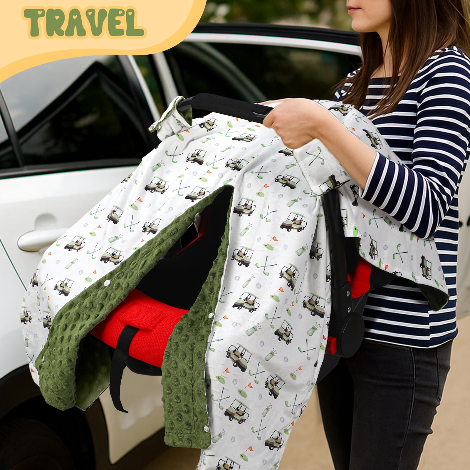 Honeydak golf car seat cover in use on a stroller showing canopy coverage