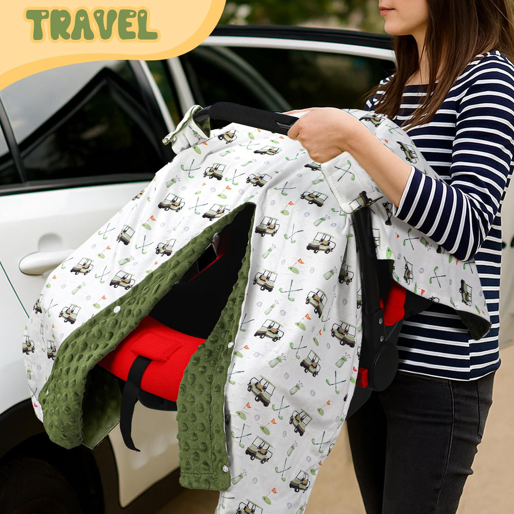 Honeydak golf car seat cover in use on a stroller showing canopy coverage
