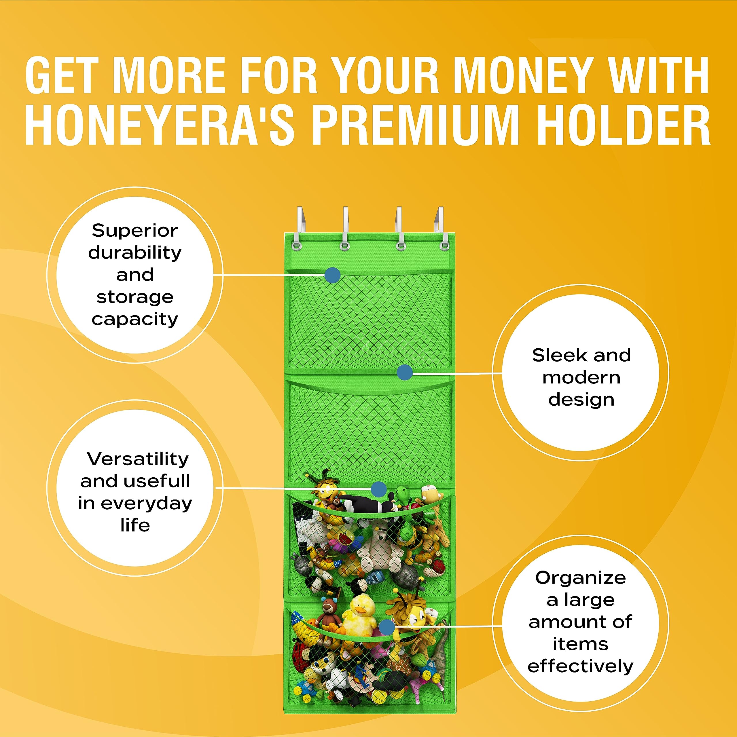 Honeyera green over-door organizer blends with decor and saves space.