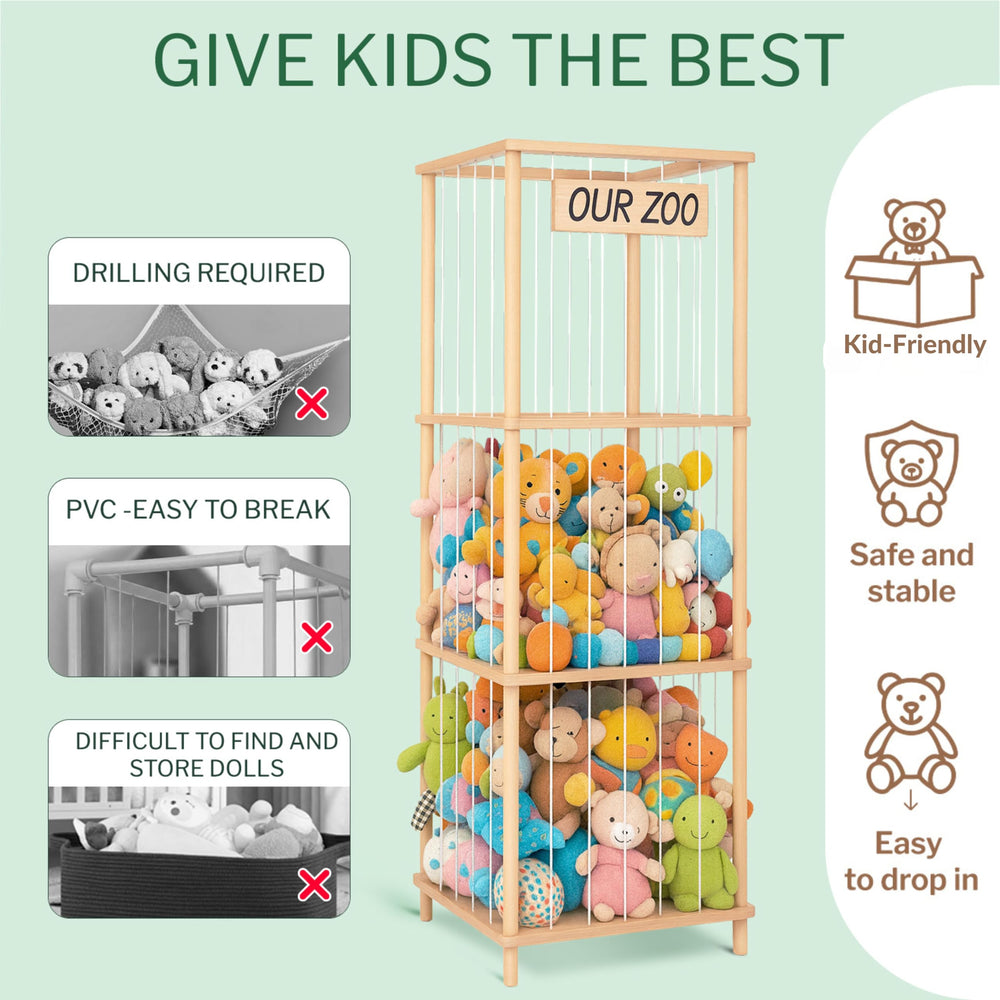 Honeyera large-capacity shelf holds dozens of plush toys neatly.