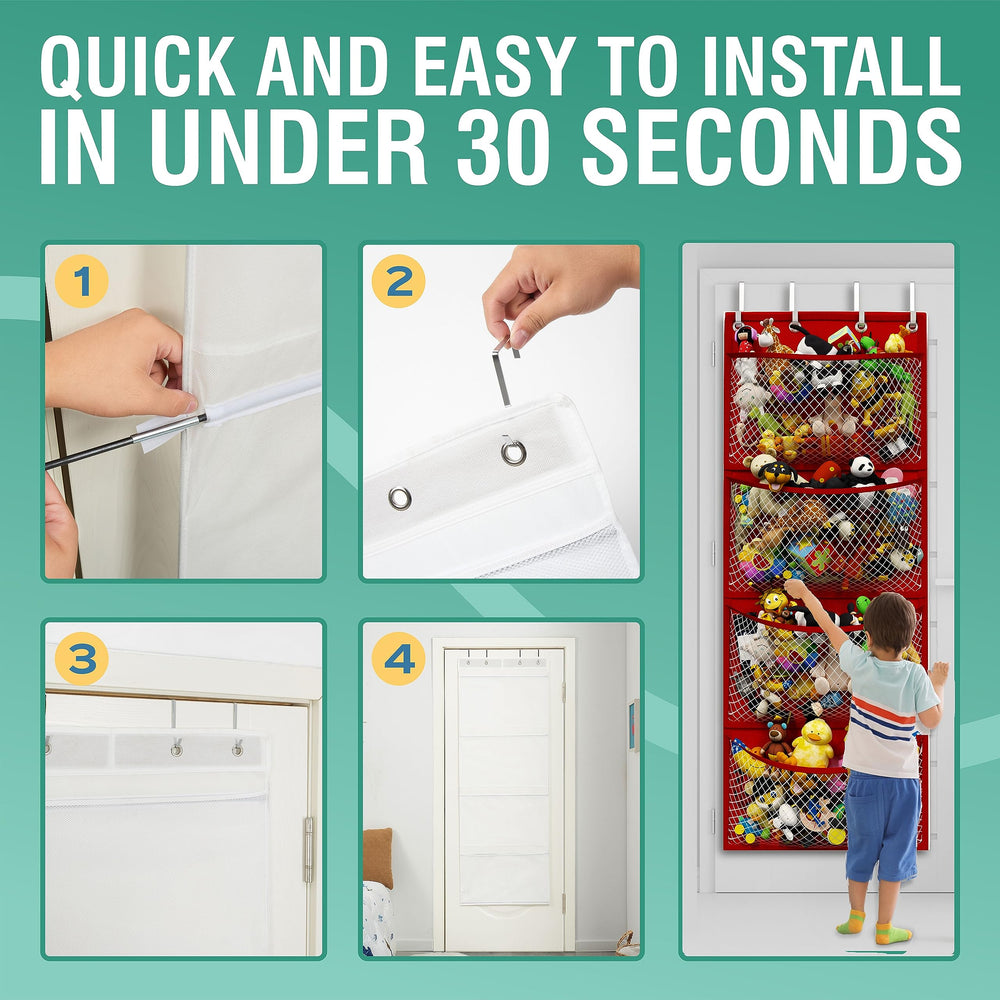 Honeyera over door storage with four sturdy metal hooks for quick toy hanging