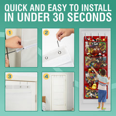 Honeyera over door storage with four sturdy metal hooks for quick toy hanging